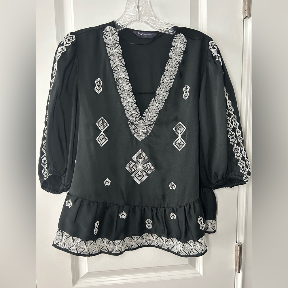 Marks and Spencer Black Embroidered Women's Blouse